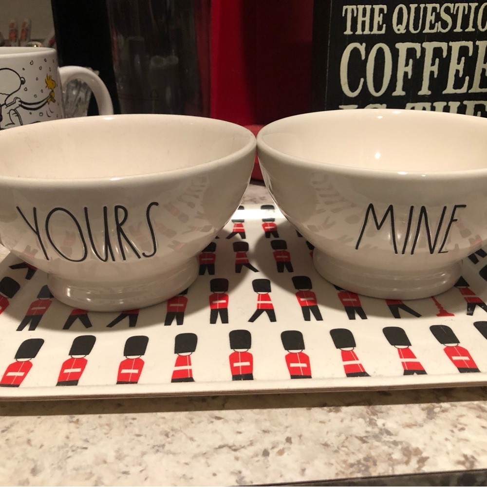 Rae Dunn White 'Yours' and 'Mine' Ceramic Bowls